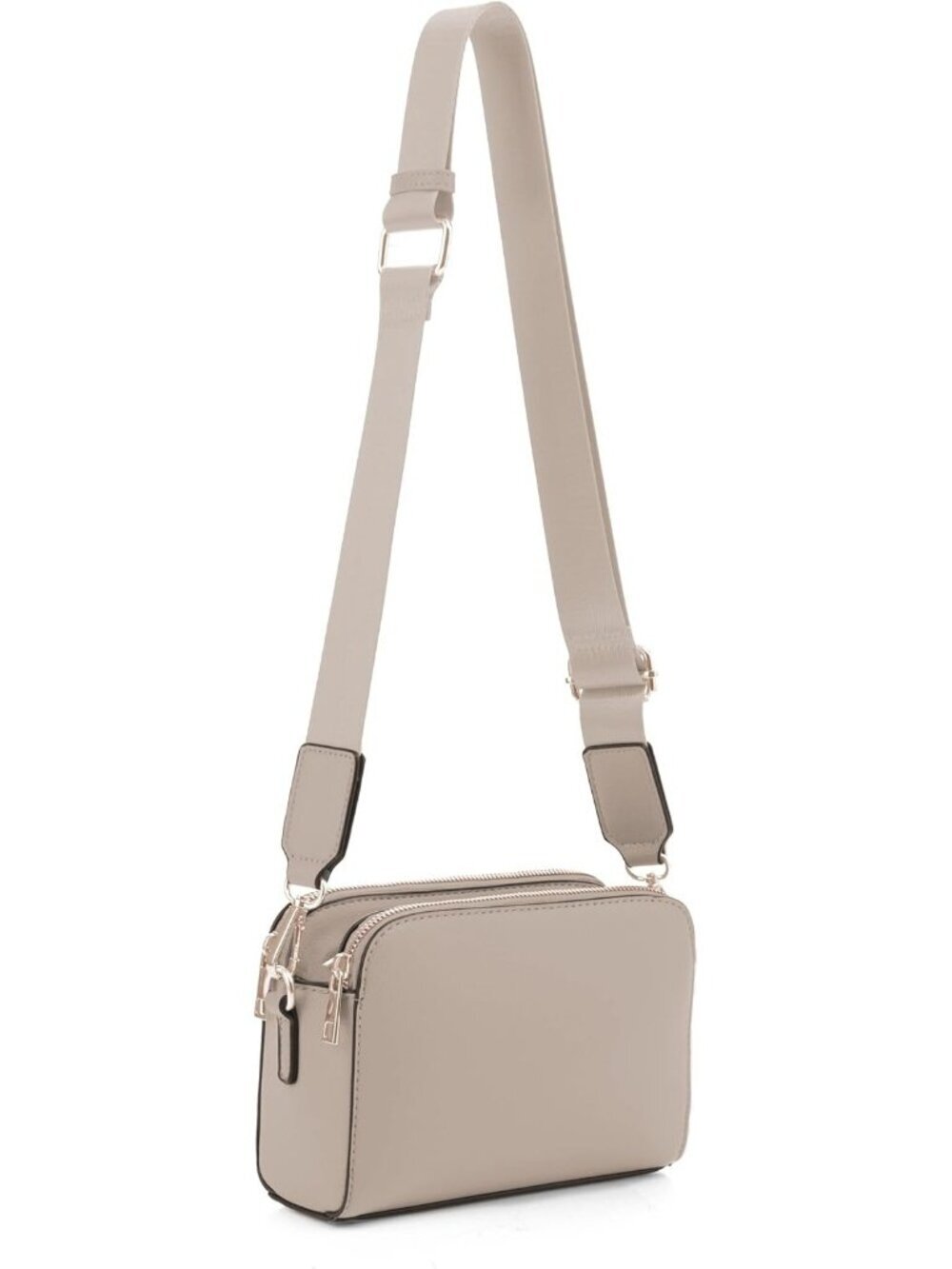 Women's Taupe Trendy Triple Zip Small Crossbody Bag Purse with Guitar Strap